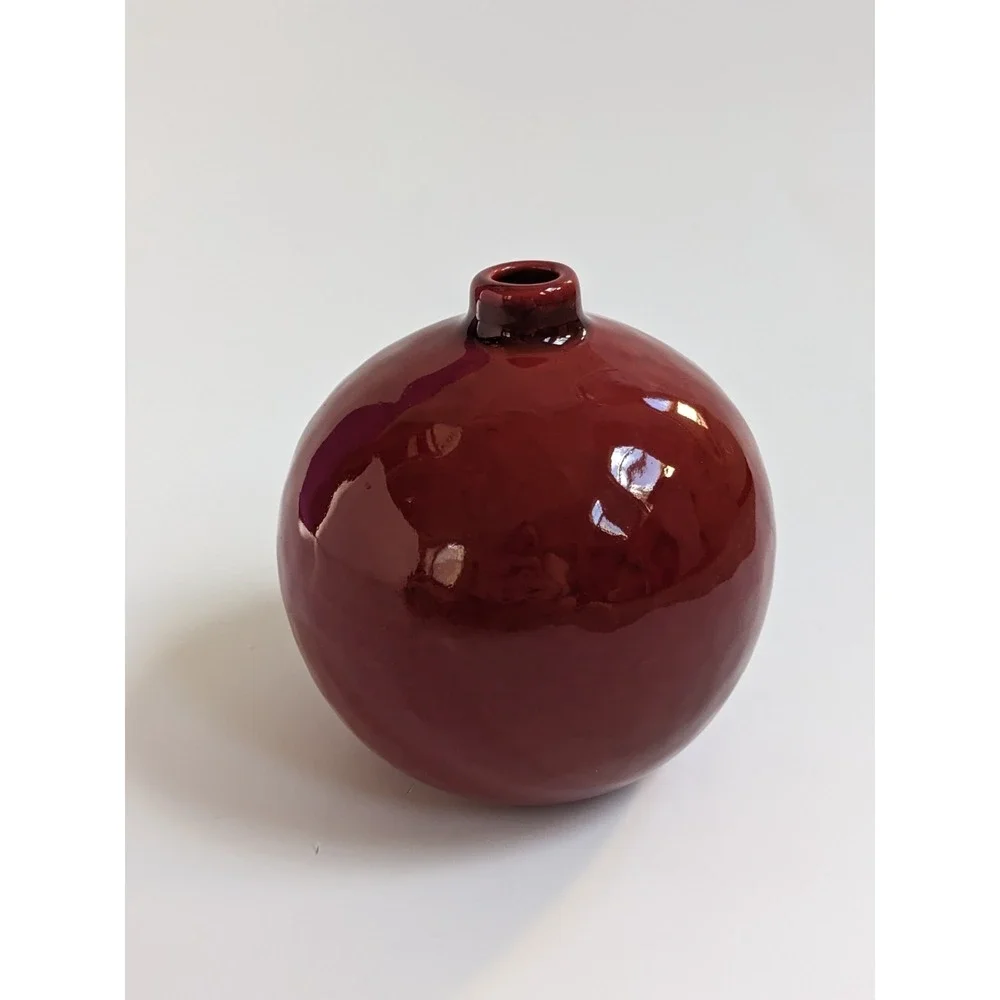 Crate & Barrel Red‎ Glazed Round Vase 5